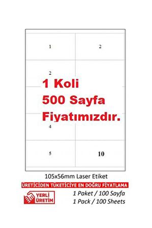 A1Etiket Tw-2510 Ebat 105 x 56 mm 5 Paket Lazer Etiket  A4 Sayfada 10 Etiket